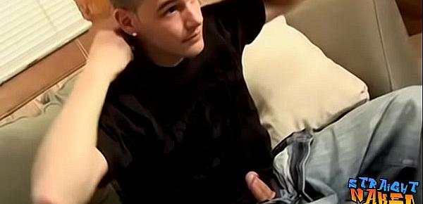  Straight thug with buzz cut strokes massive cock and cums